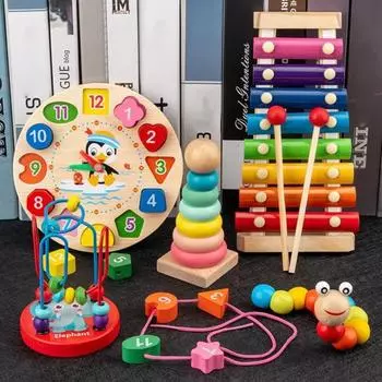 Детский музыкальный инструмент деревянный ксилофон скручивающийся червяк радуга башня часы форма блок сортировка игра для малышей мальчики девочки развивающий инструмент игрушка C