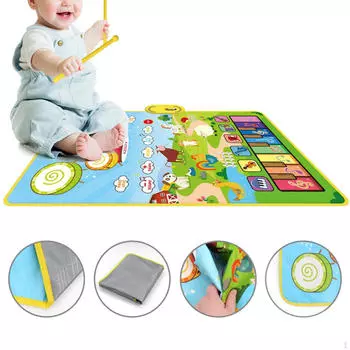 Детский музыкальный коврик для пианино, развитие мозга и барабан с 6 клавишами 2 в 1 для ребенка темно-синий