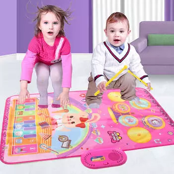 Детский музыкальный коврик, водонепроницаемый, детский, ранний, развивающий, джазовый, барабанный, игровой коврик с барабанными палочками, музыкальный коврик для малышей
