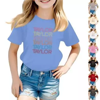 Детский набивной короткий рукав круглый вырез повседневный удобный свободный легкий топ 100 бежевый