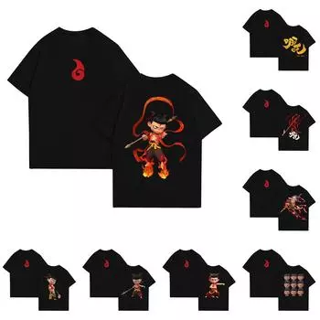 Детский набивной короткий рукав круглый вырез повседневный удобный свободный легкий топ 100 чёрный