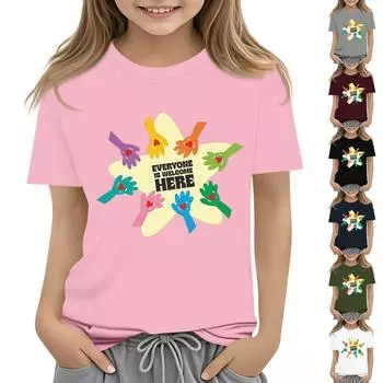 Детский набивной короткий рукав круглый вырез повседневный удобный свободный легкий топ 110 тёмно-синий