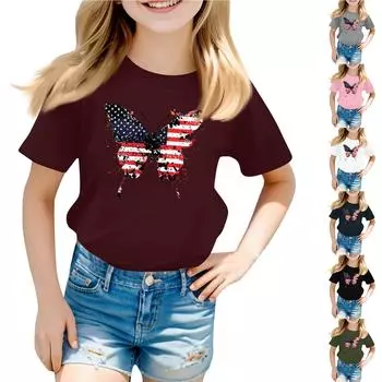 Детский набивной короткий рукав круглый вырез повседневный удобный свободный легкий топ 140 чёрный