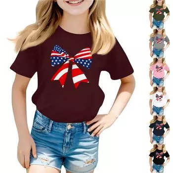 Детский набивной короткий рукав круглый вырез повседневный удобный свободный легкий топ 150 розовый