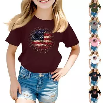 Детский набивной короткий рукав круглый вырез повседневный удобный свободный легкий топ 120 чёрный