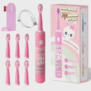 Детский набор электрических зубных щеток Sonic для возраста 3-9 лет, 3 скорости, зарядка от USB, с таймером и музыкой. 4 Brush Heads жёлтый