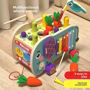 Детский набор деревянных игрушек: Пианино в виде слона, «Бей крота», трактор-динозавр и головоломка на сопоставление для родителей и детей для раннего образования.