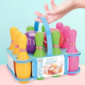 Детский набор для боулинга с мультяшной наклейкой, экологически чистый, без запаха, яркий цвет, взаимодействие родителей и детей, набор кеглей для боулинга