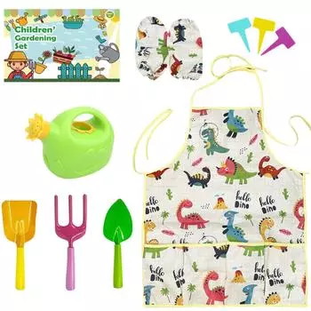 Детский набор садовых инструментов с лопатой, фартуком, граблями и чехлами на руки для малышей, игрушки для копания на заднем дворе для мальчиков и девочек One Size