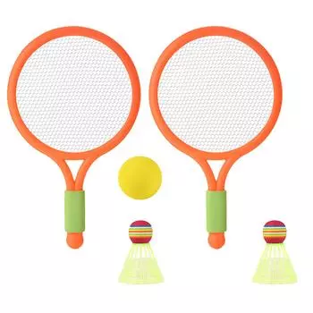 Детский набор теннисных ракеток Ракетка для бадминтона с теннисом и 2 воланами для игры в помещении и на открытом воздухе на заднем дворе, на пляже оранжевый