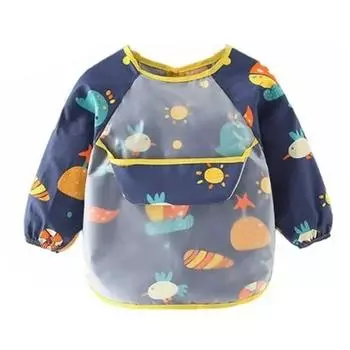 Детский нагрудник, устойчивый к пятнам, водонепроницаемый, эластичный, с манжетами на рукавах, с завязками сзади, регулируемый, темно-синий 100 0 to 2 Years Old синий