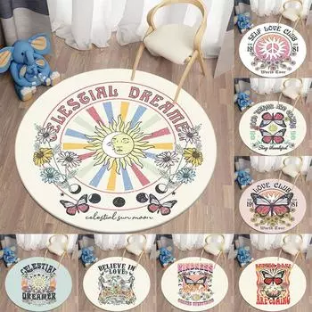 Детский напольный ковер с бабочкой для спальни, домашний декор, противоскользящий дверной коврик, круглый ковер с цветочным принтом, ковер для гостиной 40