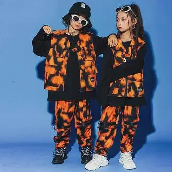 Детский наряд для уличных танцев, вдохновленный Ван Цзяэр: Трендовая одежда в стиле хип-хоп для мальчиков, камуфляжная одежда для выступлений для девочек 150 cm