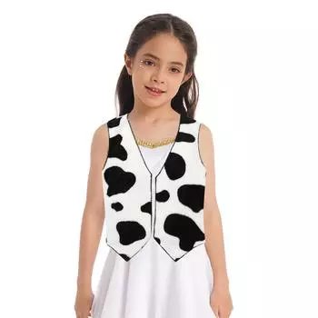 Детский нарядный костюм унисекс для мальчиков и девочек, фланелевой жилет без рукавов с принтом для косплея, вечерние жилет 2-3 Years чёрный/белый