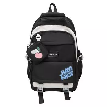 Детский нейлоновый рюкзак для женщин, рюкзак с цветными блоками и буквенным принтом, школьный ранец с кошельком для монет чёрный