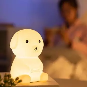 Детский ночник, детская лампа, милый портативный светодиодный Soft Touch, безопасный для детей, USB перезаряжаемый силиконовый щенок, ночь White