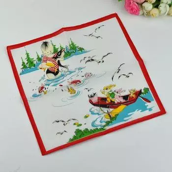 Детский носовой платок из чистого хлопка, мультяшный, для детского сада, женский носовой платок, ручной работы, маленькое квадратное полотенце, подарок, носовой платок со специальной обработкой 2(Red-edged child)