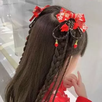 Детский новогодний костюм Тан, заколка для волос, головной убор Ханьфу, красный бант, заколка для волос, парик, косички, заколки, зима Style7