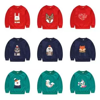 Детский новогодний красный свитер-пуловер с милым мультяшным аватаром, круглый вырез, рубашка, топы 90cm