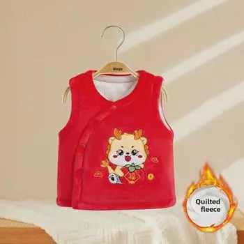 Детский новогодний стеганый жилет с бархатной подкладкой для тепла осенью и зимой - Жилет для малышей 120 cm