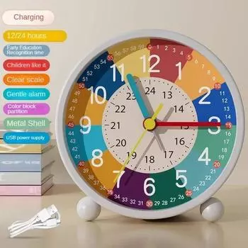 Детский образовательный будильник для спальни, детской комнаты, настольный маленький будильник для раннего образования, немые детские часы, зарядка через USB
