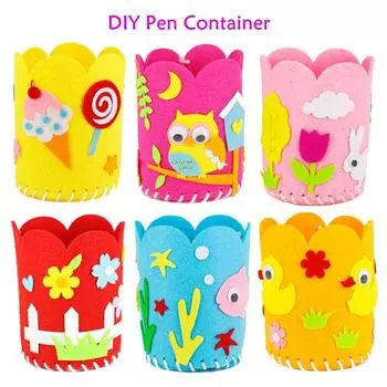 Детский образовательный набор DIY Craft Tangram Block, милый креативный контейнер для ручек ручной работы, DIY держатель для карандашей, детские наборы игрушек для рукоделия жёлтый