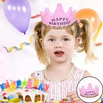 Детский обруч для волос из нетканого материала на день рождения, светодиодная красочная шляпа-корона, аксессуары для наряда на день рождения, корона принцессы, принца A розовый
