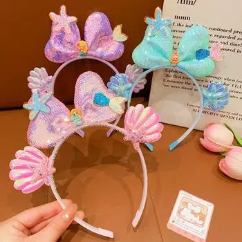 Детский обруч для волос в виде ракушки, морская звезда, милый головной убор принцессы, модная повязка на голову с блестками и русалкой для девочек style6