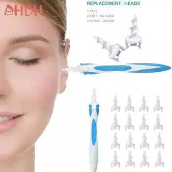 Детский очиститель для ушей Инструмент для удаления ушной серы Очиститель для ушей с мягким силиконом 16 сменных насадок Просто для захвата ушной серы у детей