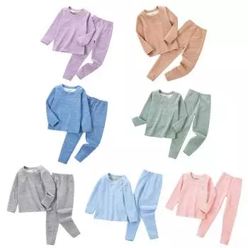 Детский однотонный пижамный комплект, теплая домашняя одежда, одежда для сна 100 розовый