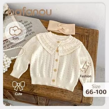 Детский однотонный вязаный кардиган для девочек, детское пальто с оборками и воротником, вязаный свитер для маленьких девочек, куртка bafanou 83366 100cm(2-3Y) бежевый