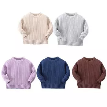 Детский однотонный вязаный свитер, осенне-зимний пуловер, толстовка 80