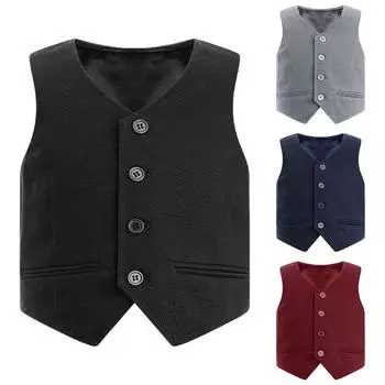 Детский однотонный жилет для мальчиков и джентльменов с v-образным вырезом и пуговицами на спине, острый жилет с ремешком на спине, вечерние, сценическое выступление 1-2 Years темно-синий