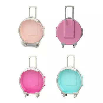 Детский органайзер для игрушек, многофункциональный мини-чемоданчик, круглый ящик для хранения косметики с колесиками Light Pink