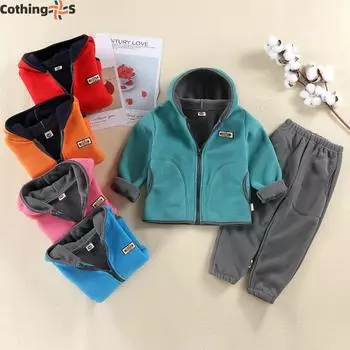 Детский осенне-зимний костюм из зернистого бархата Shaking для мальчиков и девочек среднего и большого размера, куртка, брюки, утепленный костюм из двух частей с капюшоном 90cm