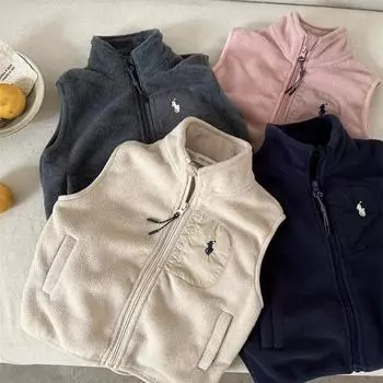 Детский осенне-зимний мягкий жилет с вышивкой для детей среднего и маленького возраста, теплое пальто без рукавов 130 серый