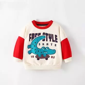 Детский осенне-зимний новый детский круглый вырез с длинным рукавом красивый детский топ с принтом 130cm бежевый