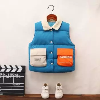 Детский осенне-зимний теплый жилет с воротником-стойкой и меховым воротником, большой размер, свободный трендовый жилет 150 белый