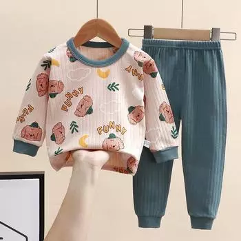 Детский осенний хлопковый пижамный комплект: Унисекс-топ и низ с длинным рукавом 73cm