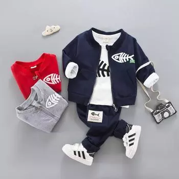 Детский осенний комплект одежды, футболка с длинными рукавами для мальчиков, пальто, брюки, спортивный повседневный хлопковый костюм 9-12m серый