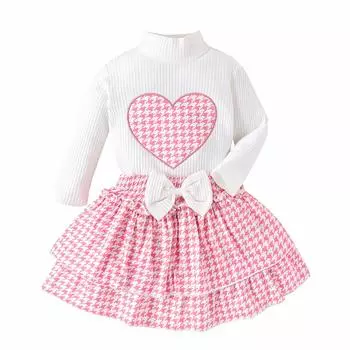 Детский осенний наряд для маленьких девочек, водолазка с длинными рукавами + юбка трапециевидной формы с оборками, весенняя одежда 6-12 Months розовый