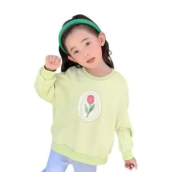 Детский осенний верхний свитер для девочек, детская рубашка, пуловер с принтом тюльпанов 90