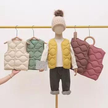 Детский осенний жилет из утолщенного хлопка, плюшевая зимняя верхняя одежда для девочек, однотонные универсальные теплые жилеты для мальчиков и детей, детская одежда 140 зелёный