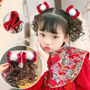 Детский парик с бантиком, набор заколок для волос, милые красные заколки с кисточками по бокам для маленьких девочек, заколки для волос, головные уборы, детские аксессуары для волос, орнамент