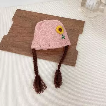 Детский парик, вязаная шапка для защиты ушей, теплая ветрозащитная шерстяная шапка с объемными цветами для младенцев One Size
