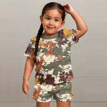 Детский патриотический наряд - комплект из 2 предметов: короткий рукав и шорты для мальчика и девочки 100