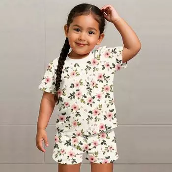 Детский патриотический наряд - комплект из 2 предметов: короткий рукав и шорты для мальчика и девочки 100