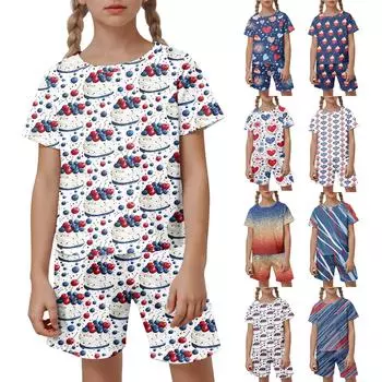 Детский патриотический наряд - комплект из 2 предметов: короткий рукав и шорты для мальчика и девочки 100 бежевый