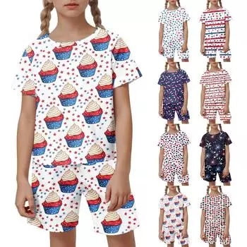 Детский патриотический наряд - комплект из 2 предметов: короткий рукав и шорты для мальчика и девочки 100 бежевый