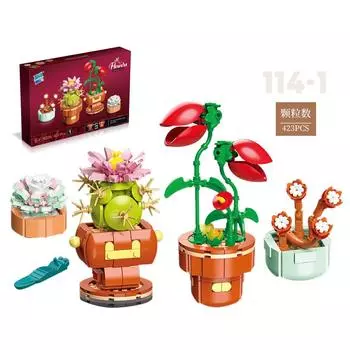 Детский пазл Мелкие детали 114 Строительный блок Цветок Сделай сам Сращивание Горшечное растение Суккулент Строительный блок Украшение Подарок на день рождения